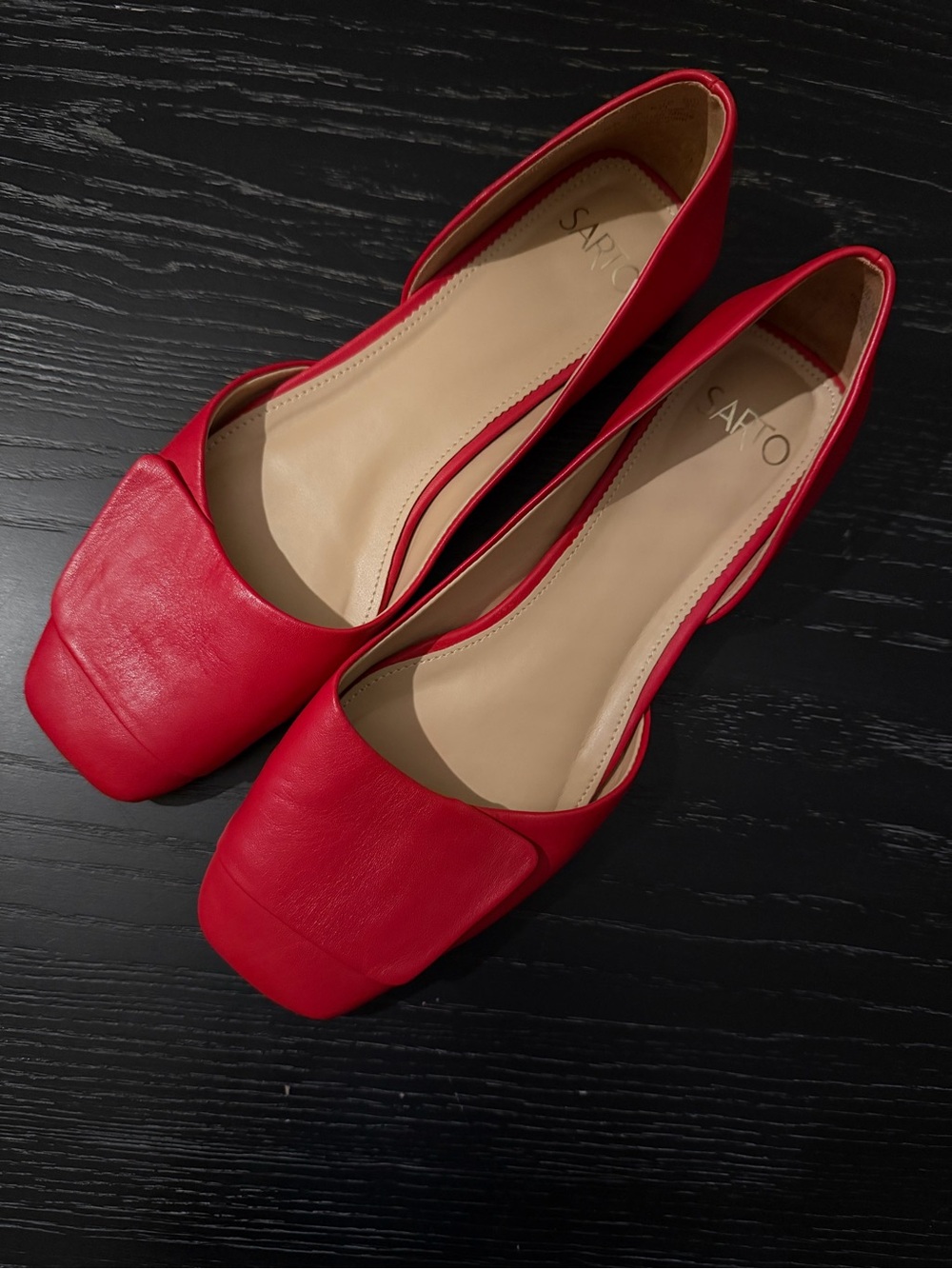 Sarto Women's Red Leather Square-Toe Flats size 10 EUC